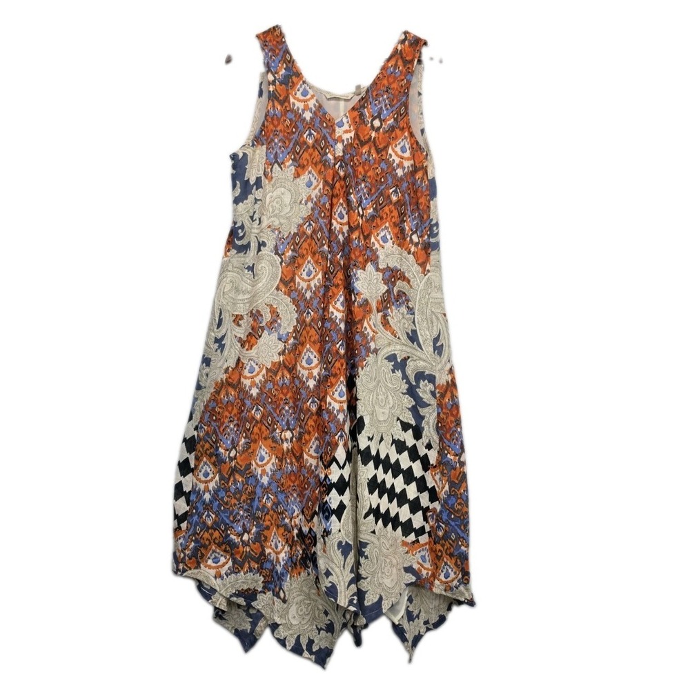 Soft Surroundings Dress Patchwork Handkerchief Hem Sz L Boho Gypsy Festival 3375